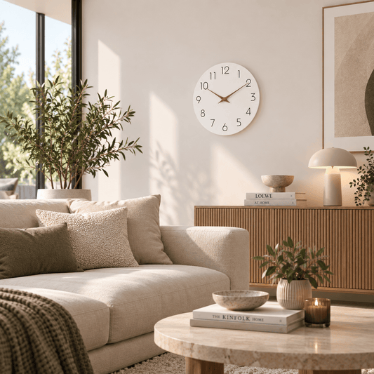 Sofello Horloge murale bois blanche design moderne minimaliste, horloge murale décorative silencieuse pour salon, chambre - 2 tailles 25,5 et 30,5 cm