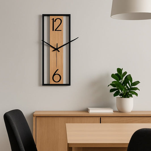 Sofello Horloge murale rectangulaire bois texture naturelle, horloge murale design silencieuse pour salon, chambre, salle à manger - 30 cm