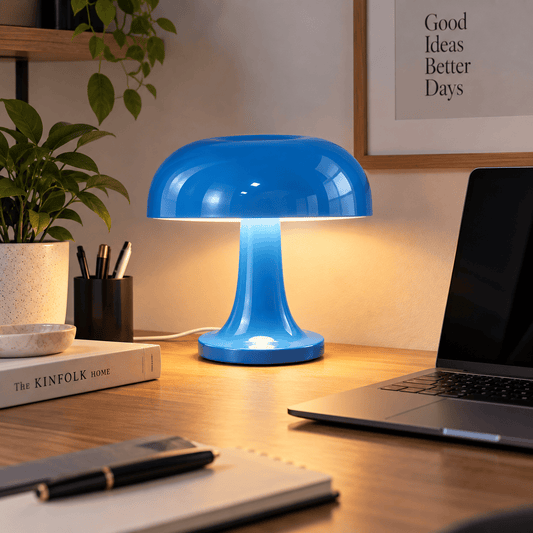 Sofello Lampe de chevet champignon LED design, blanc, orange ou bleu ciel, 3 températures de lumière