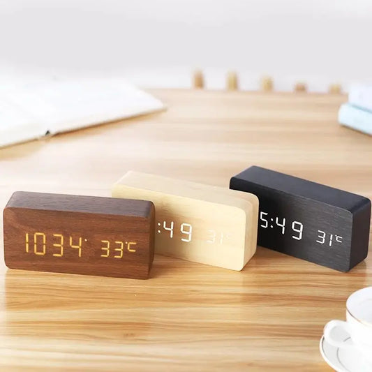 Sofello Réveil matin digital bois LED, affichage température et date, réveil lumineux chambre bureau