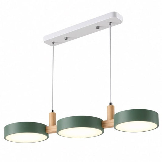 Sofello Suspension luminaire 3 lampes scandinave bois et métal, blanc, gris, vert, pour cuisine et salle à manger