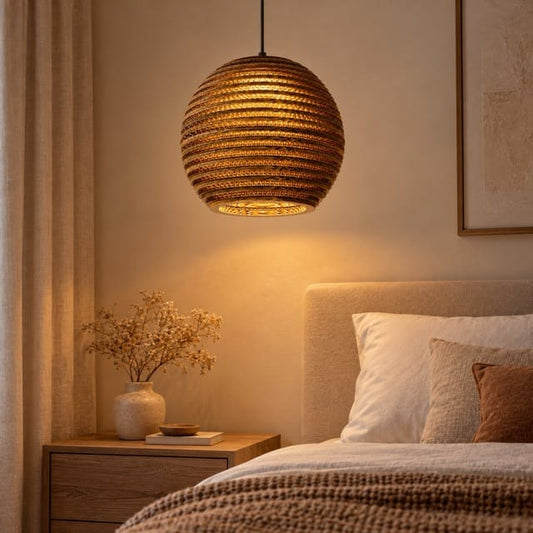 Sofello Suspension luminaire boule papier alvéolé marron, style vintage, pour salon, cuisine, chambre