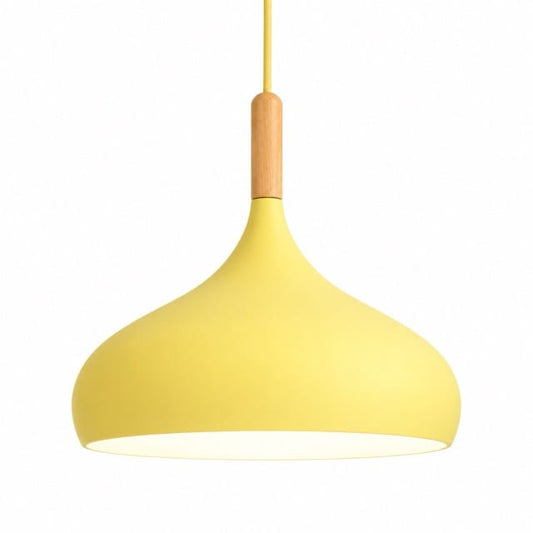 Sofello Suspension luminaire macaron design aluminium et bois, vert gris bleu jaune rose, pour cuisine, chambre, salon, salle à manger