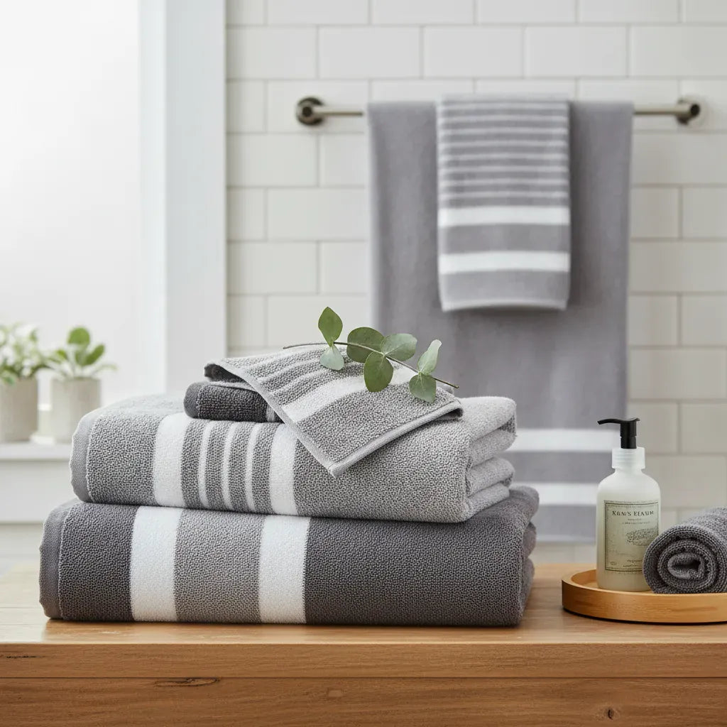 Sofello Ensemble de serviettes de bain SoftCoral microfibre douce, set 8 pièces à rayures - salle de bain