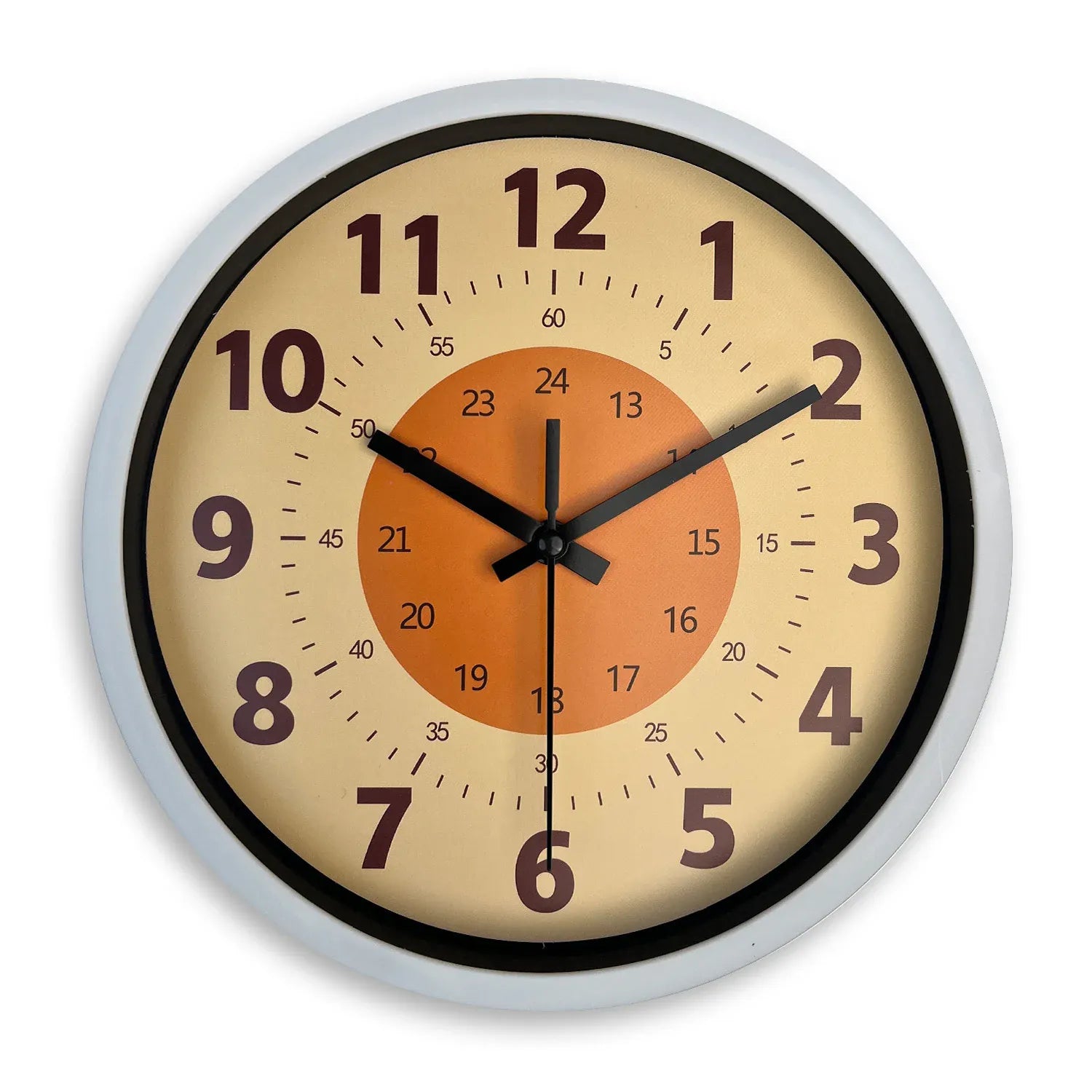 Sofello Horloge murale design moderne fond orange motif nature morte, horloge murale plastique et verre pour salon, chambre, cuisine - 3 tailles 20 à 36 cm