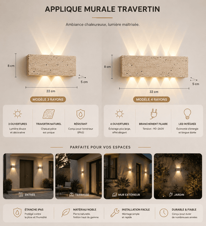Sofello Applique murale en pierre naturelle wabi-sabi, LED, intérieur et extérieur IP65