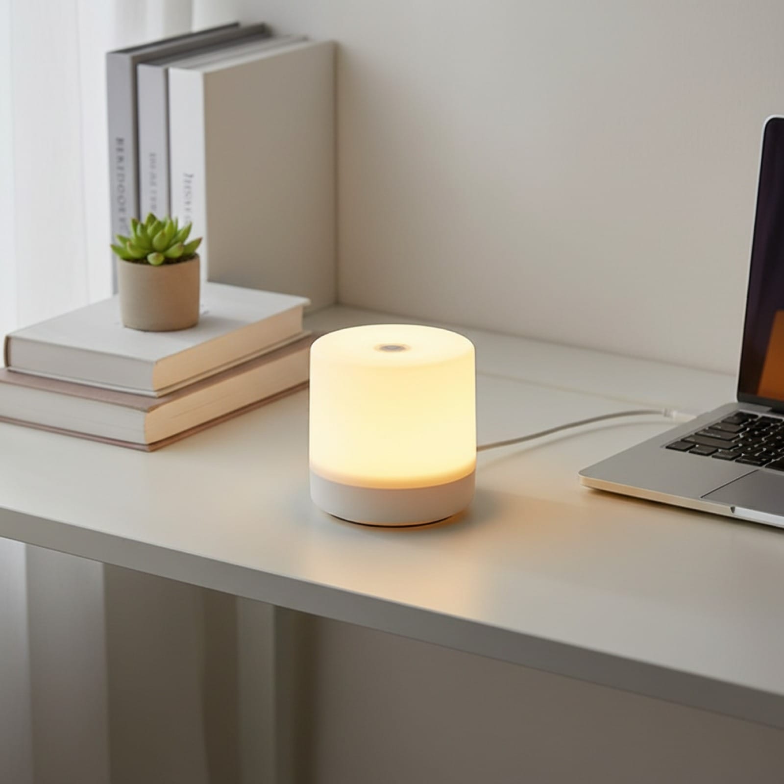 Sofello Lampe de chevet tactile LED USB – design rond blanc – chambre, bureau, lecture