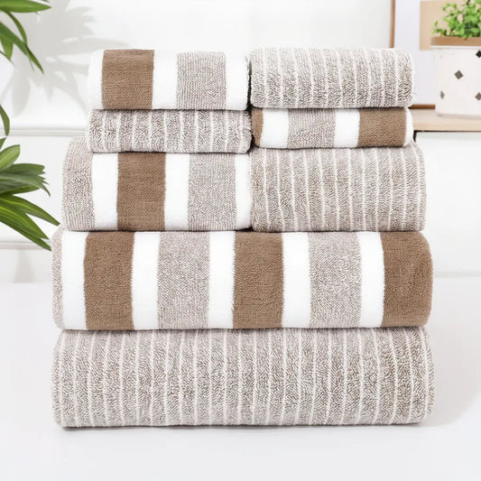 Sofello Ensemble de serviettes de bain SoftCoral microfibre douce, set 8 pièces à rayures - salle de bain