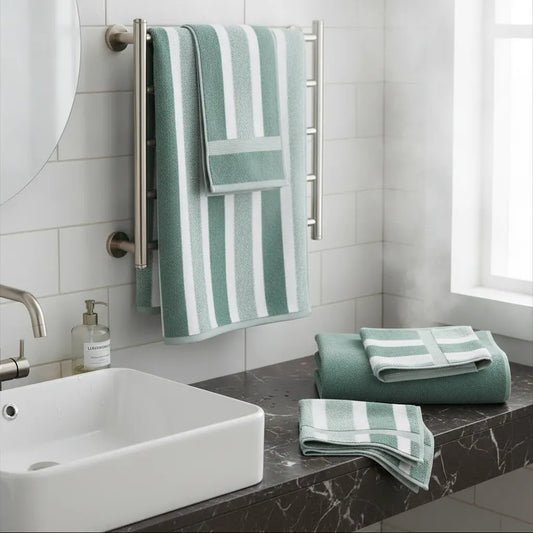 Sofello Ensemble de serviettes de bain SoftCoral microfibre douce, set 8 pièces à rayures - salle de bain
