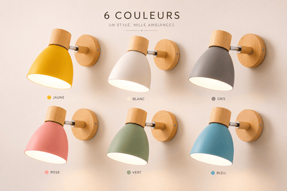 Sofello Applique murale bois & aluminium orientable – style nordique – chambre, salon, couloir – 6 coloris