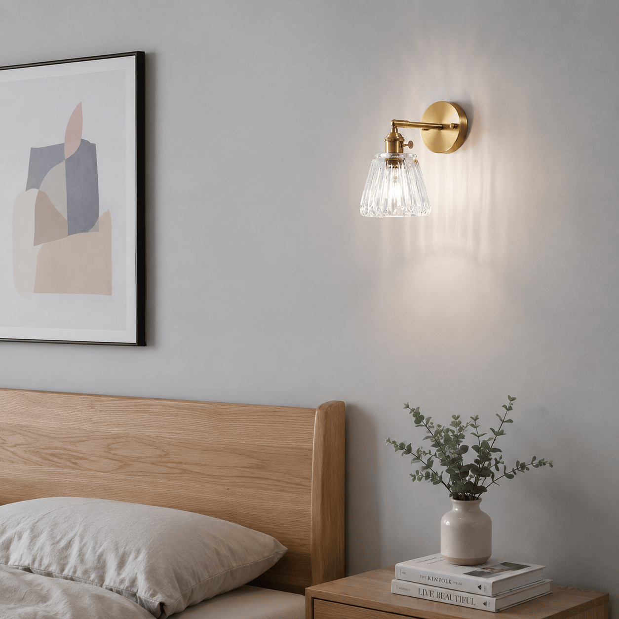 Sofello Applique murale dorée en verre transparent – style vintage japonais – culot E27 – chambre, salon, salle de bain, couloir