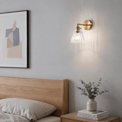 Sofello Applique murale dorée en verre transparent – style vintage japonais – culot E27 – chambre, salon, salle de bain, couloir
