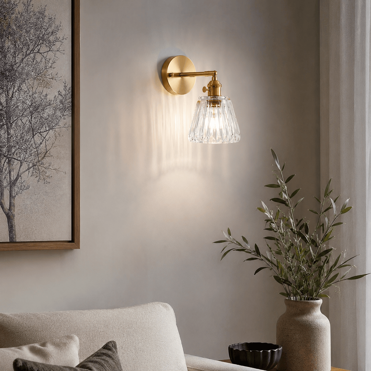 Sofello Applique murale dorée en verre transparent – style vintage japonais – culot E27 – chambre, salon, salle de bain, couloir