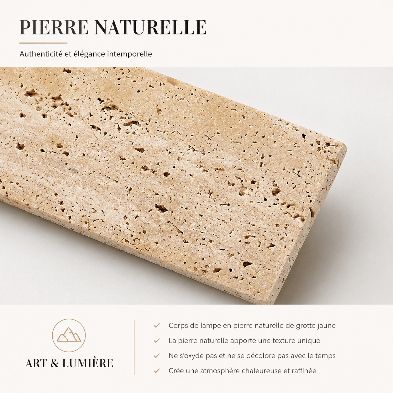 Sofello Applique murale en pierre naturelle wabi-sabi, LED, intérieur et extérieur IP65