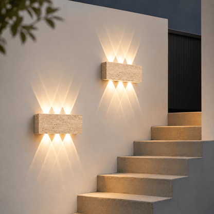 Sofello Applique murale en pierre naturelle wabi-sabi, LED, intérieur et extérieur IP65
