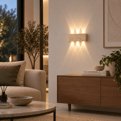 Sofello Applique murale en pierre naturelle wabi-sabi, LED, intérieur et extérieur IP65