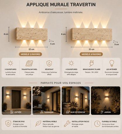Sofello Applique murale en pierre naturelle wabi-sabi, LED, intérieur et extérieur IP65