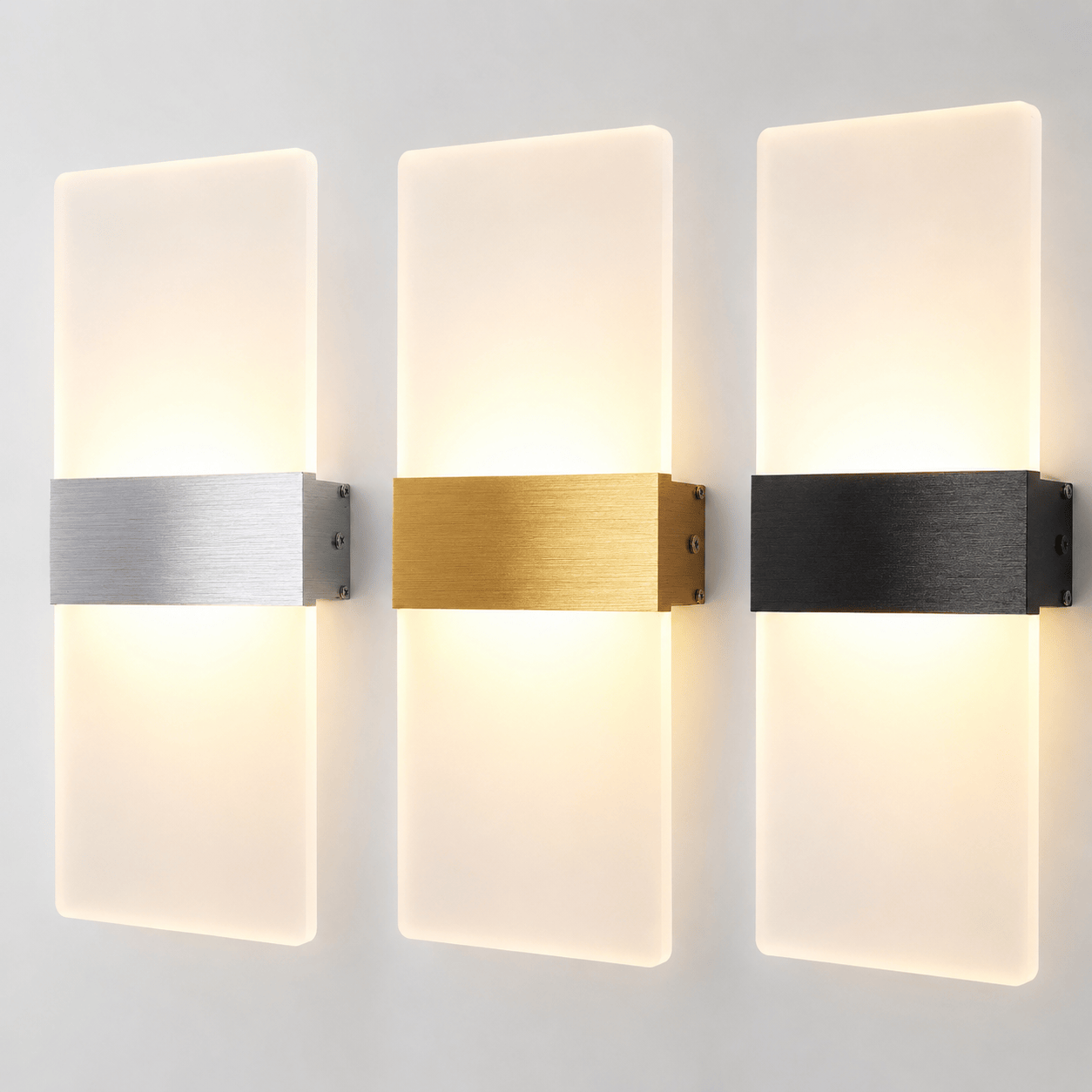 Sofello Applique murale LED acrylique 6W/12W – noir, doré ou argenté – faisceau haut & bas – chambre, salon, couloir
