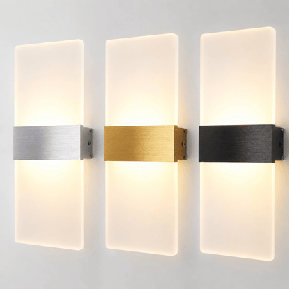 Sofello Applique murale LED acrylique 6W/12W – noir, doré ou argenté – faisceau haut & bas – chambre, salon, couloir