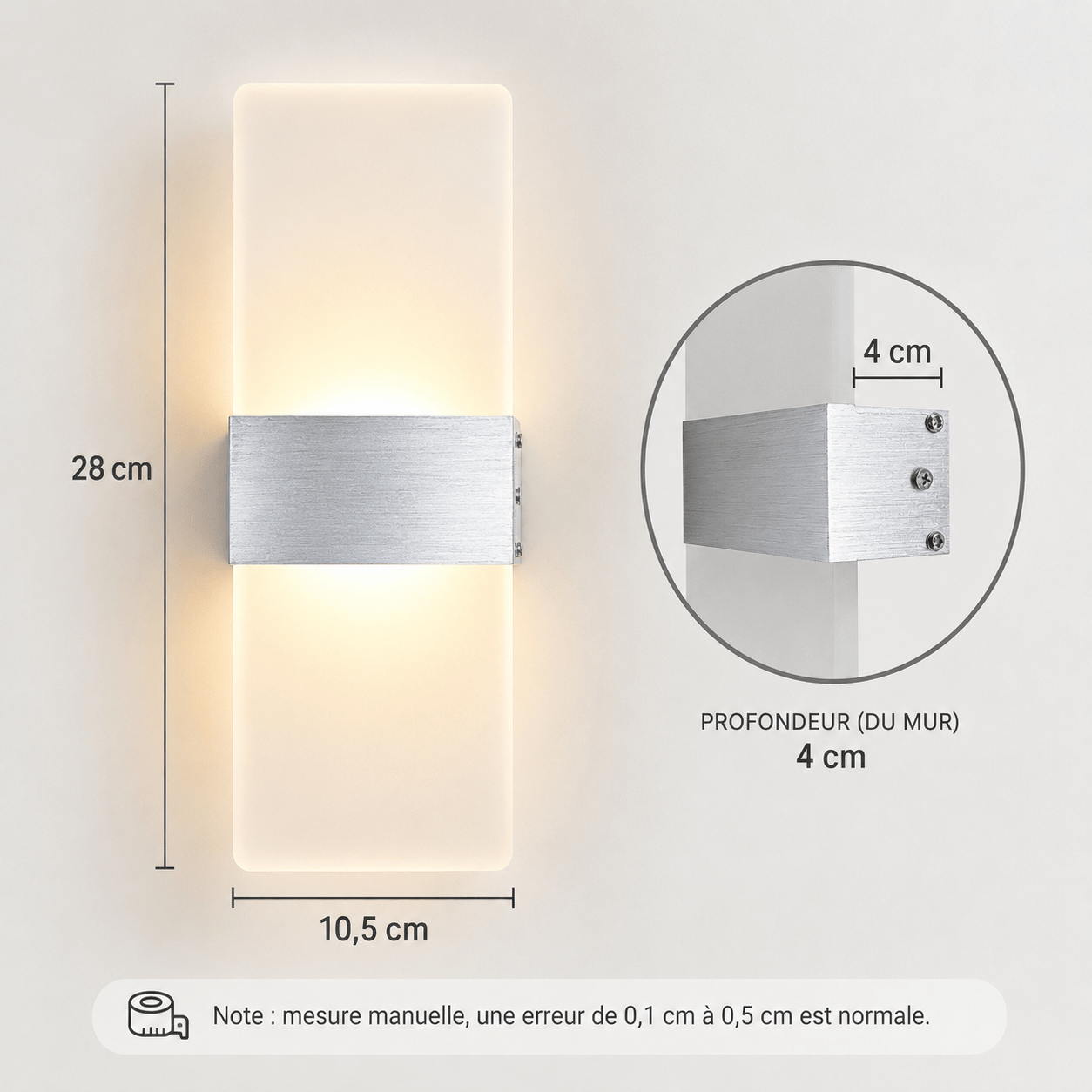 Sofello Applique murale LED acrylique 6W/12W – noir, doré ou argenté – faisceau haut & bas – chambre, salon, couloir