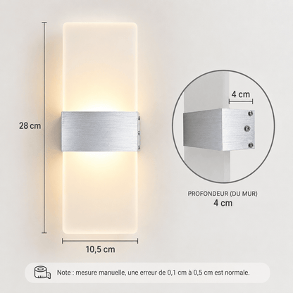 Sofello Applique murale LED acrylique 6W/12W – noir, doré ou argenté – faisceau haut & bas – chambre, salon, couloir