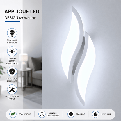 Sofello Applique murale LED acrylique blanc – forme flamme – 12W 6500K – chambre, salon, couloir, escalier