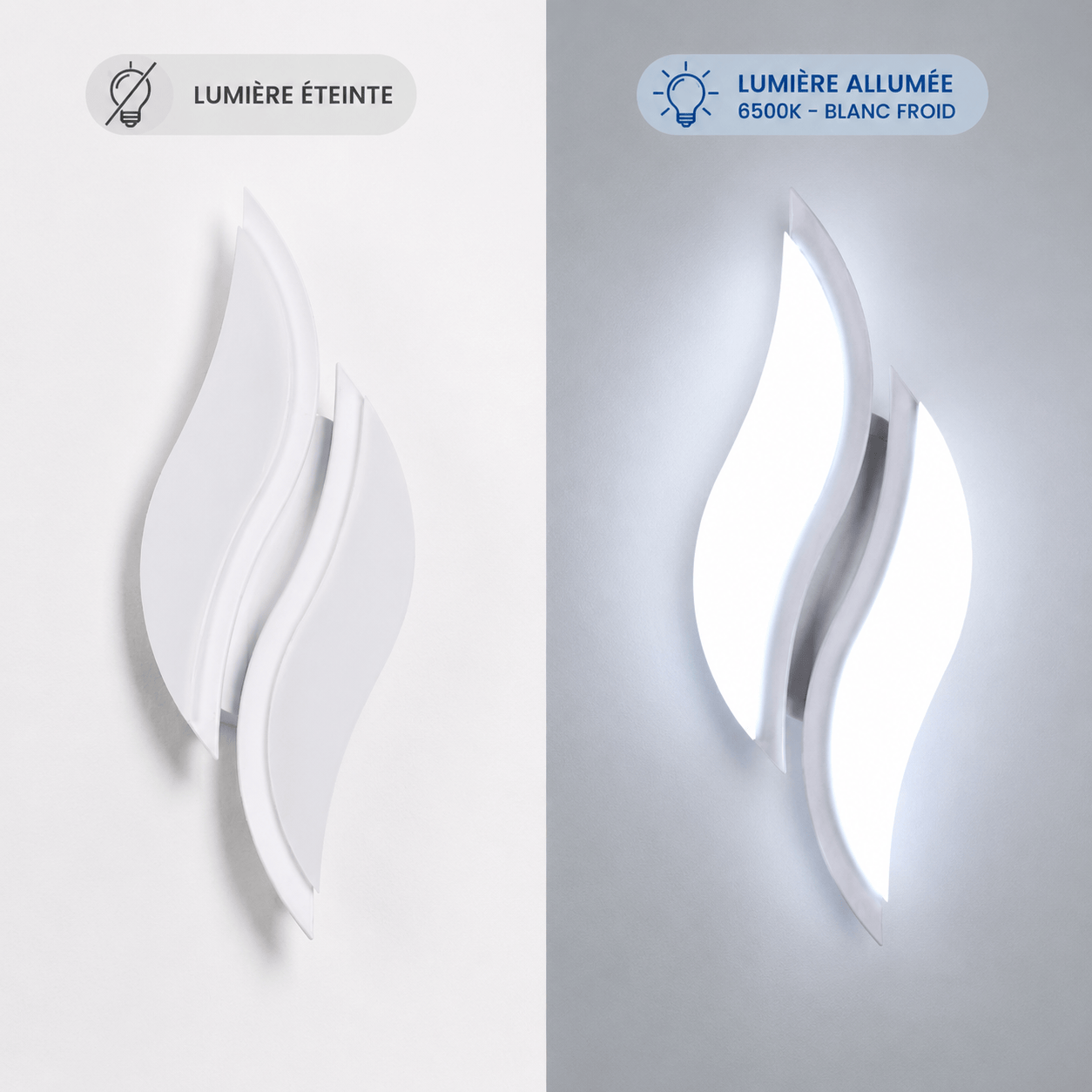 Sofello Applique murale LED acrylique blanc – forme flamme – 12W 6500K – chambre, salon, couloir, escalier