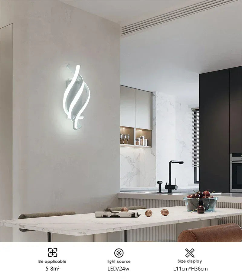 Sofello Applique murale LED aluminium spirale 3 bras – 3 températures – noir ou blanc – chambre, salon, couloir, escalier