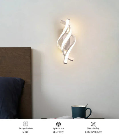 Sofello Applique murale LED aluminium spirale 3 bras – 3 températures – noir ou blanc – chambre, salon, couloir, escalier