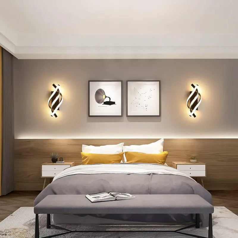Sofello Applique murale LED aluminium spirale 3 bras – 3 températures – noir ou blanc – chambre, salon, couloir, escalier