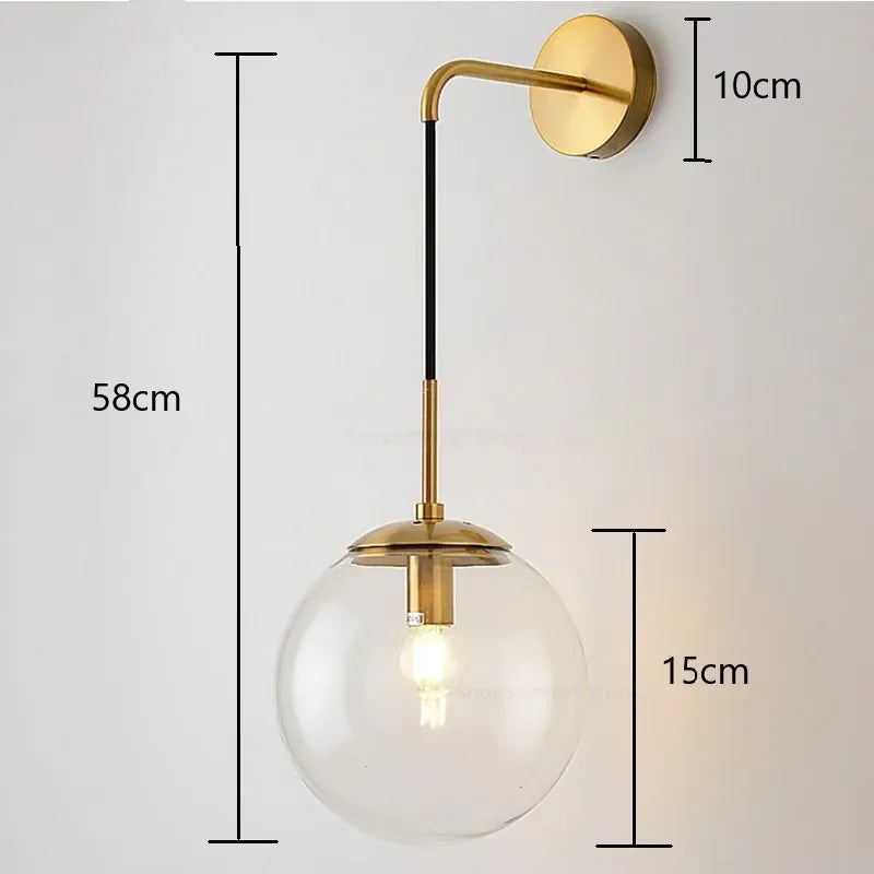 Sofello Applique Murale LED Boule en Verre Style Nordique Vintage – Fer et Verre | Salon Chambre Cuisine Salle de Bain