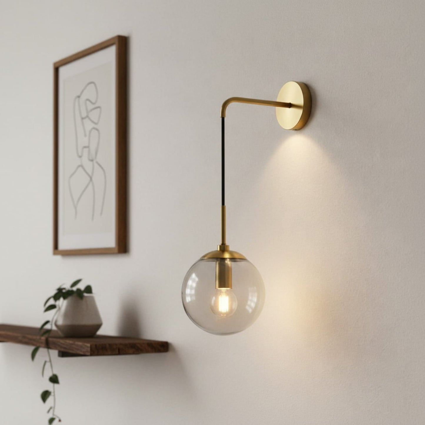 Sofello Applique Murale LED Boule en Verre Style Nordique Vintage – Fer et Verre | Salon Chambre Cuisine Salle de Bain