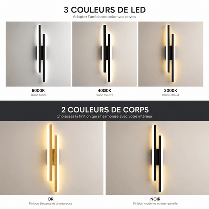 Sofello Applique murale LED dimmable métal & acrylique – 3 températures de couleur – noir ou doré – chambre, salon, couloir