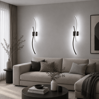 Sofello Applique murale sans fil rechargeable LED – forme courbe – tactile & télécommande – 3 températures – noir ou blanc – chambre, salon