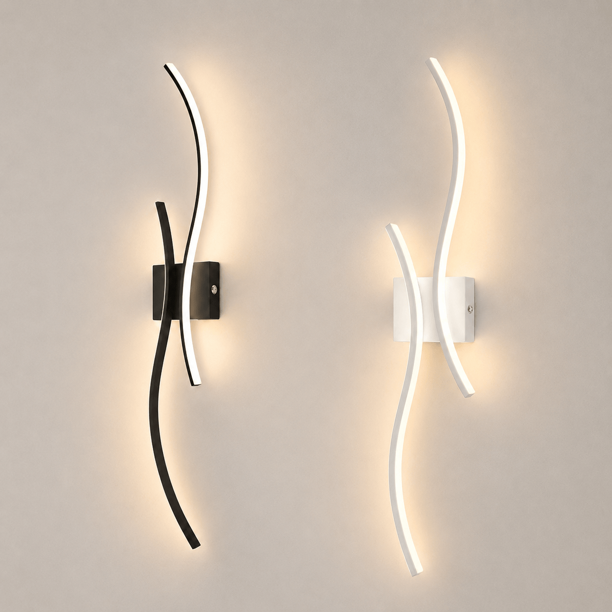 Sofello Applique murale sans fil rechargeable LED – forme courbe – tactile & télécommande – 3 températures – noir ou blanc – chambre, salon