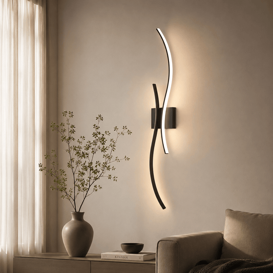 Sofello Applique murale sans fil rechargeable LED – forme courbe – tactile & télécommande – 3 températures – noir ou blanc – chambre, salon