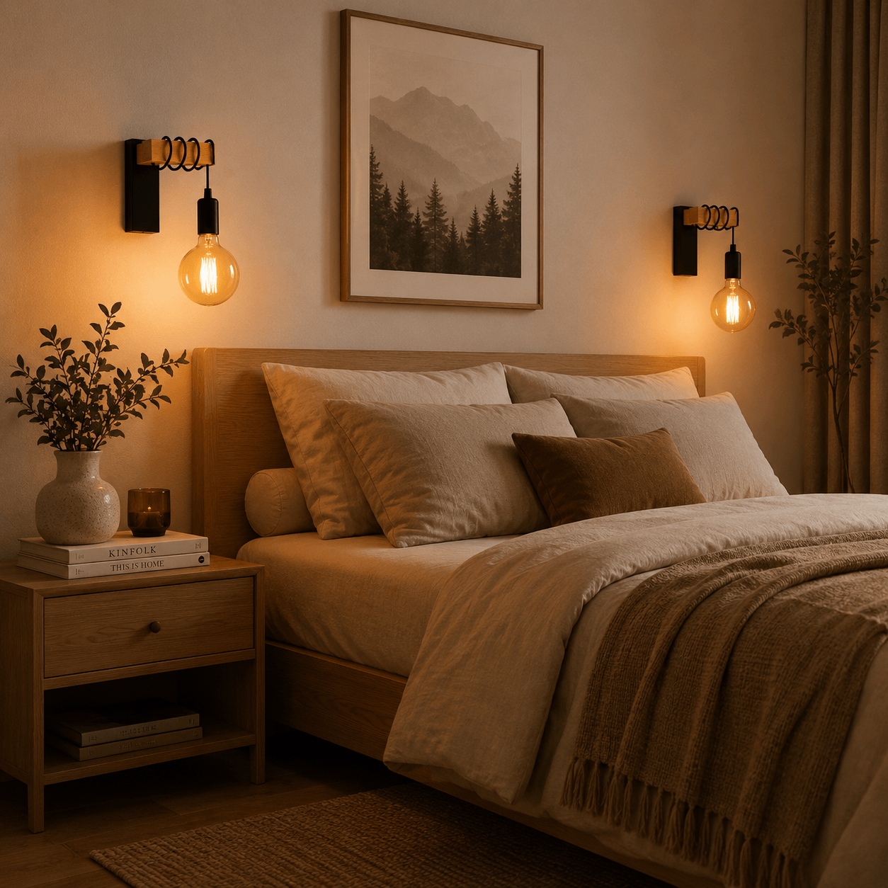 Sofello Applique Murale Vintage Bois et Fer Noir E27 – Style Industriel Rétro | Chambre Salon Salle de Bain Restaurant