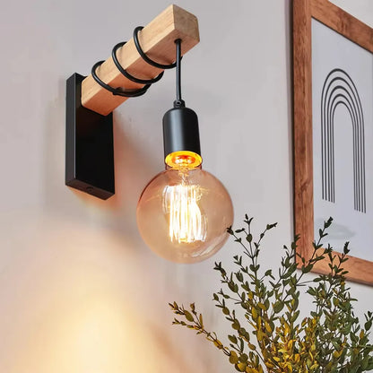 Sofello Applique Murale Vintage Bois et Fer Noir E27 – Style Industriel Rétro | Chambre Salon Salle de Bain Restaurant