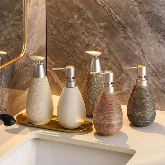 Sofello Distributeur de savon céramique rétro, doré/gris, pompe manuelle, salle de bain
