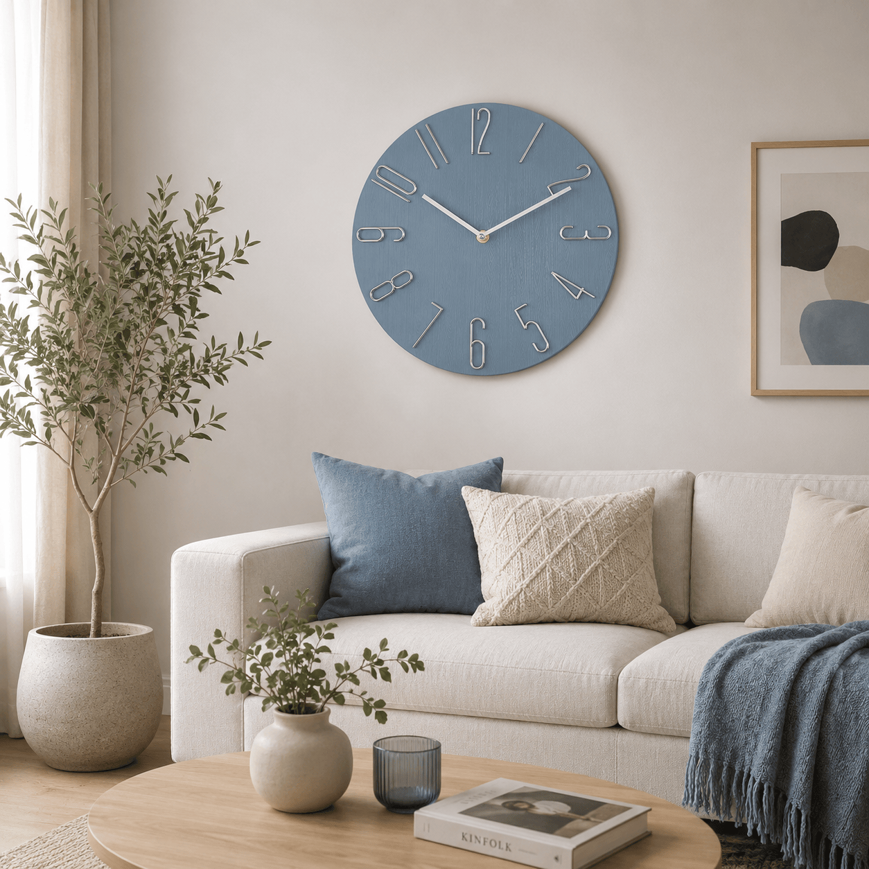 Sofello Horloge murale design moderne sans trotteuse, horloge murale nordique silencieuse pour salon, chambre - blanc, noir, bleu, effet bois - 30 cm