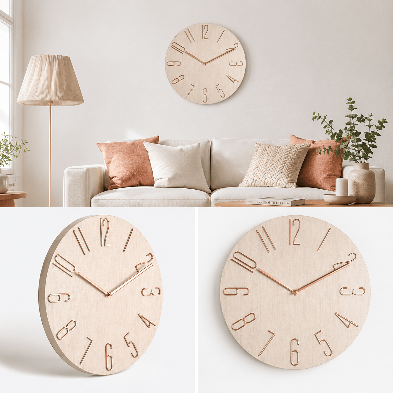 Sofello Horloge murale design moderne sans trotteuse, horloge murale nordique silencieuse pour salon, chambre - blanc, noir, bleu, effet bois - 30 cm