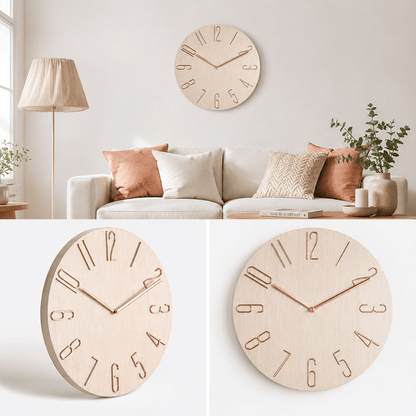 Sofello Horloge murale design moderne sans trotteuse, horloge murale nordique silencieuse pour salon, chambre - blanc, noir, bleu, effet bois - 30 cm