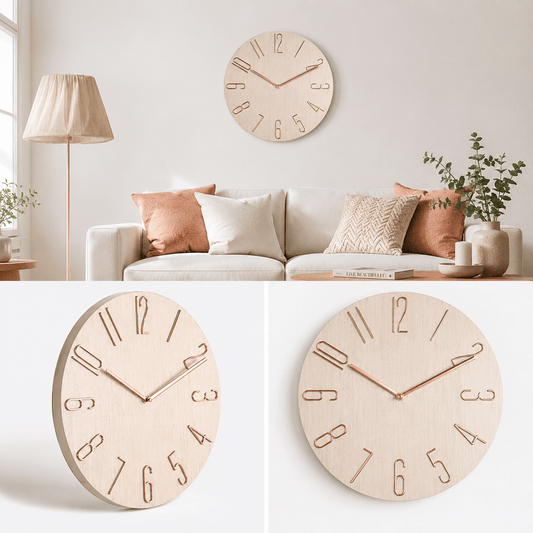 Sofello Horloge murale design moderne sans trotteuse, horloge murale nordique silencieuse pour salon, chambre - blanc, noir, bleu, effet bois - 30 cm