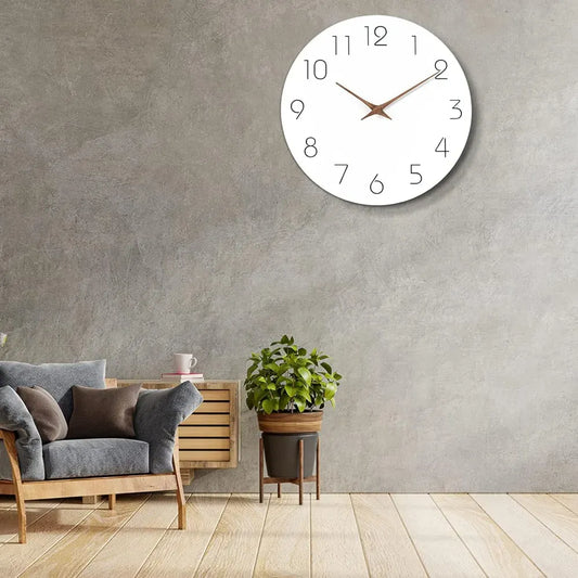 Sofello Horloge murale bois blanche design moderne minimaliste, horloge murale décorative silencieuse pour salon, chambre - 2 tailles 25,5 et 30,5 cm
