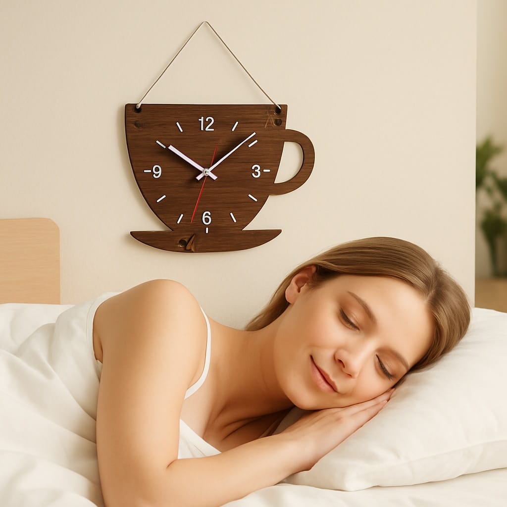 Sofello Horloge murale bois forme tasse à café, horloge murale originale décorative silencieuse pour salon, chambre, bureau - 30x22 cm