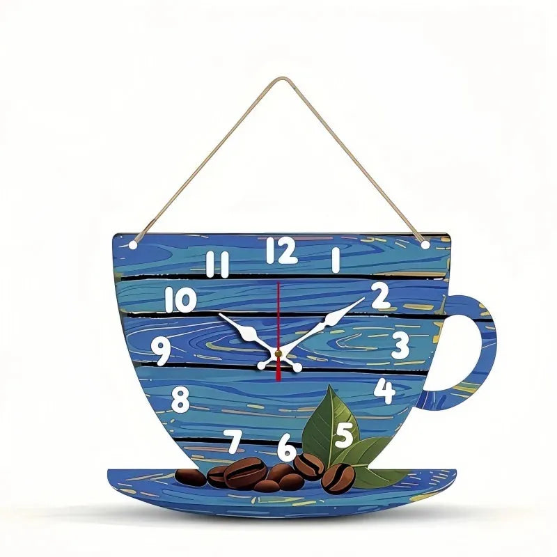 Sofello Horloge murale bois forme tasse à café, horloge murale originale décorative silencieuse pour salon, chambre, bureau - 30x22 cm