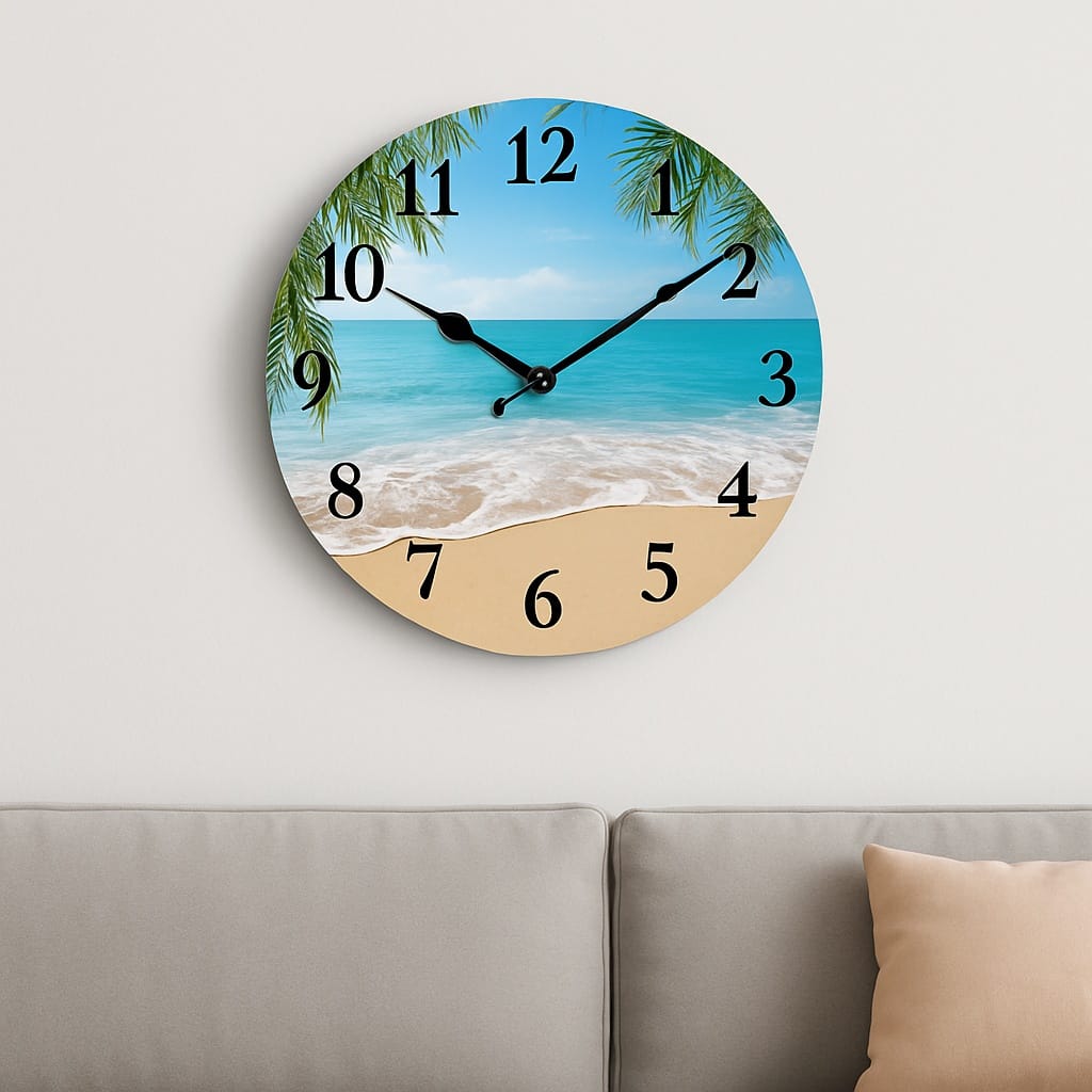 Sofello Horloge murale bois motif plage design luxe, horloge murale décorative silencieuse pour salon, chambre, salle de bain - 4 tailles 25 à 41 cm