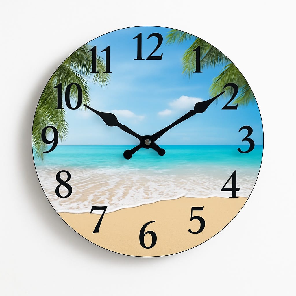Sofello Horloge murale bois motif plage design luxe, horloge murale décorative silencieuse pour salon, chambre, salle de bain - 4 tailles 25 à 41 cm