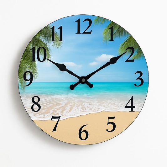 Sofello Horloge murale bois motif plage design luxe, horloge murale décorative silencieuse pour salon, chambre, salle de bain - 4 tailles 25 à 41 cm