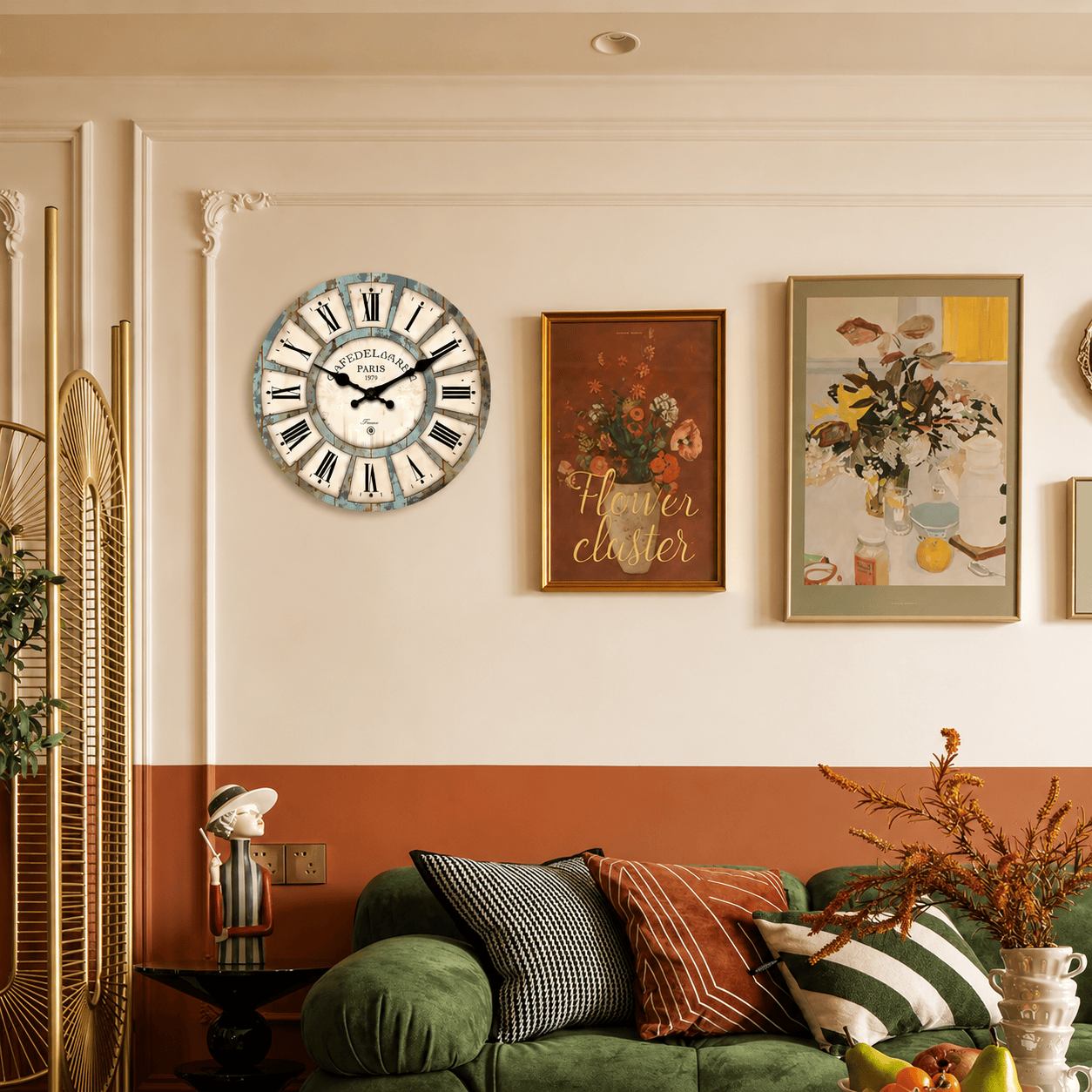 Sofello Horloge murale bois rustique vintage, grain de bois naturel, silencieuse salon cuisine 25/30/36/41 cm